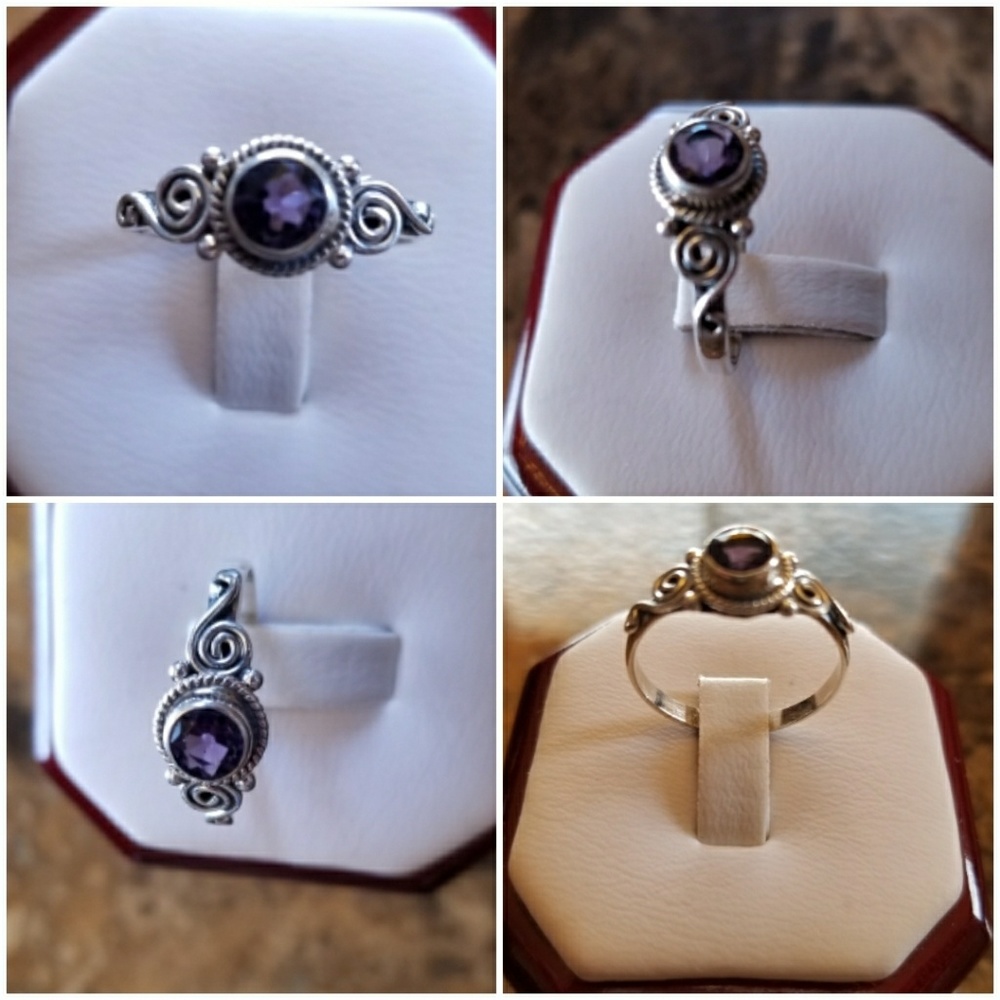 Genui 1ct Amethyst Solitaire Scroll Ring Size 7.25 - Picture 2 of 5